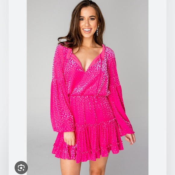 BuddyLove Zozo Mini Dress - Hot Pink Velvet - Picture 1 of 5